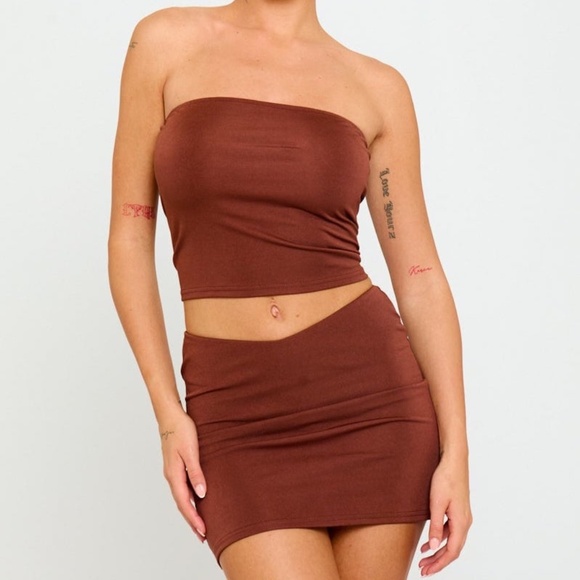 Unbranded Tube Top & V-Front Skirt Chocolate Brown Matching Set Women's Size S - Picture 1 of 9